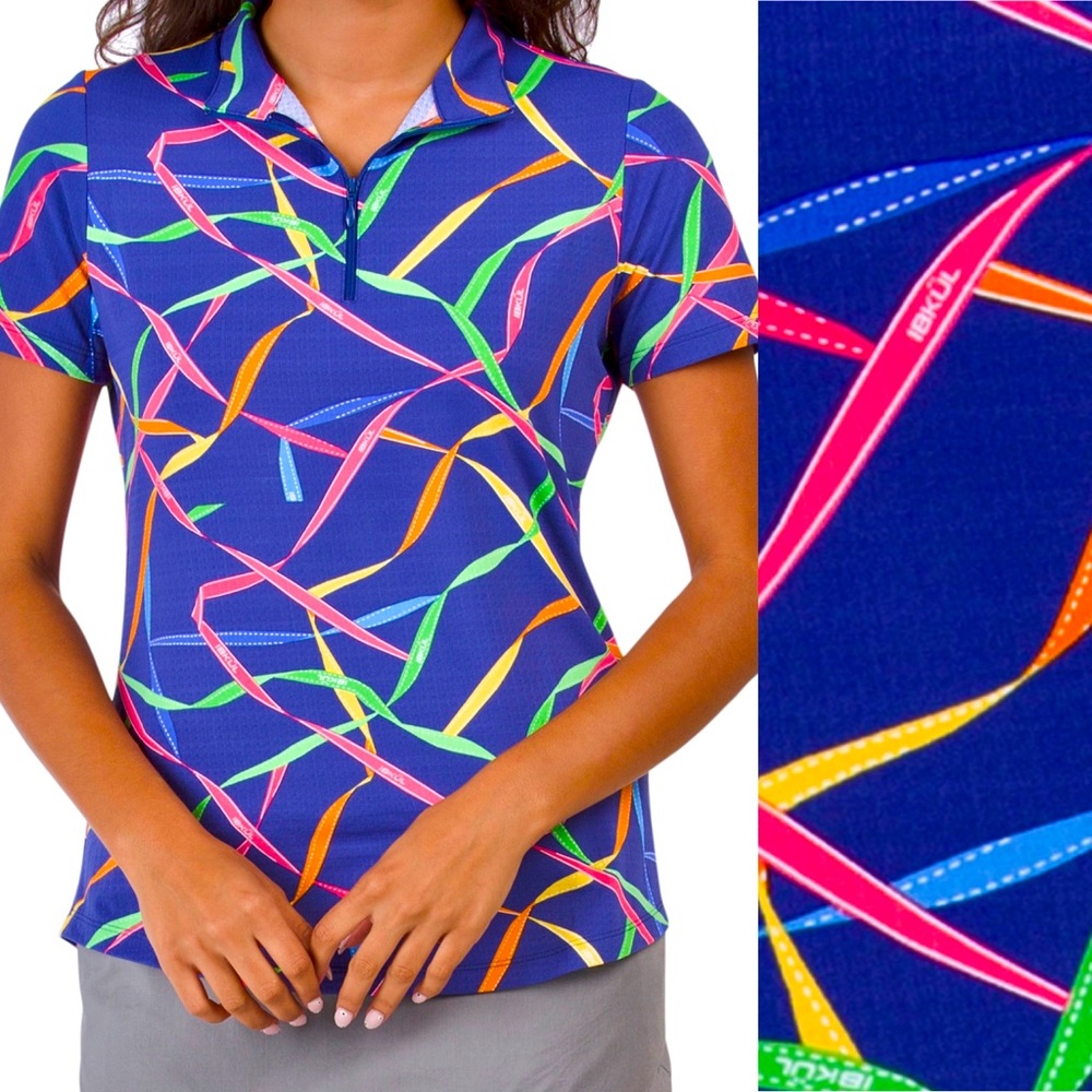 IBKUL Top Gifted Navy Short Sleeve Preppy Golf Tennis PickleBall Resort Logo New